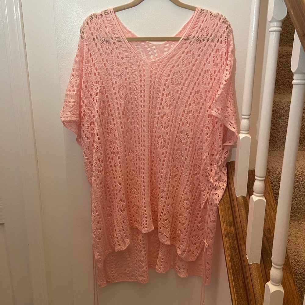 Pink Crochet Cover Up Dress